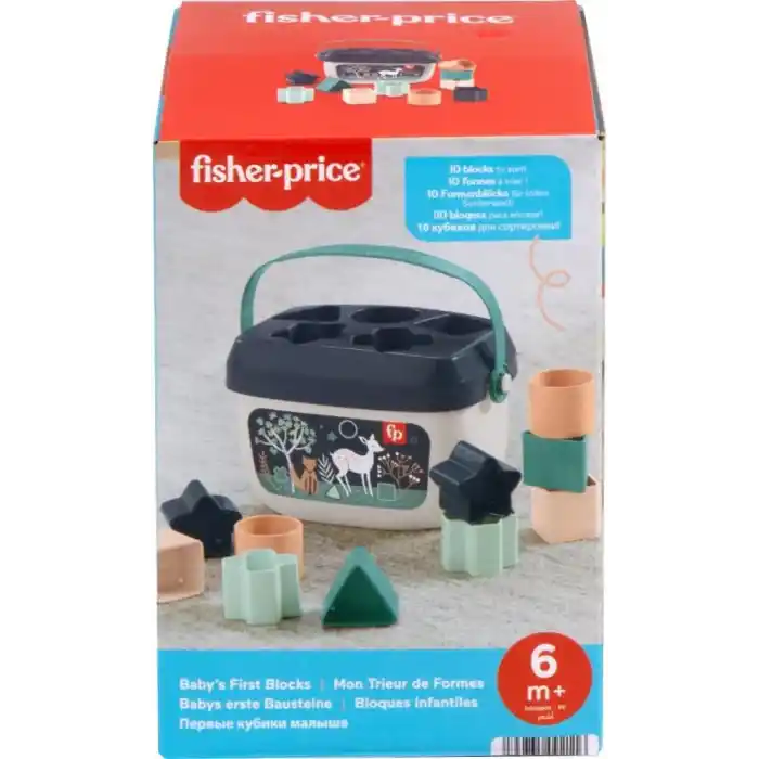 Fisher-Price İstifleme Oyuncak Bebeğin İlk Blokları Sıralama için 10 Şekil Seti 6+ Ay Bebekler için Oyun, Lacivert Açık Kahverengi