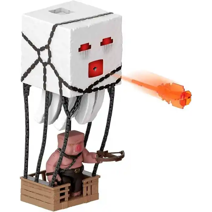 Mattel Minecraft Filmden ilham alan aksiyon figürü seti, ışıklar, sesler ve ateş topu fırlatma özelliğiyle balon figürü, fırlatıcı ve disk, piglin savaşçısı, JFB69
