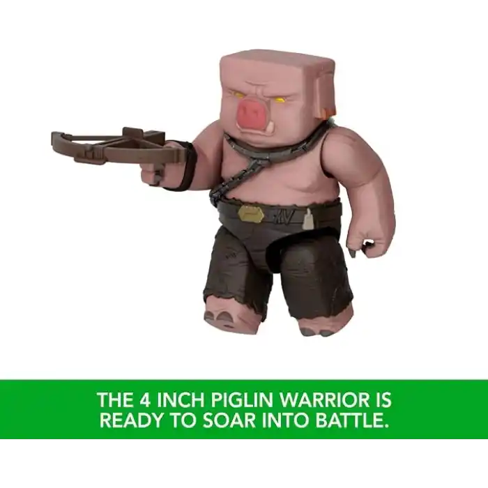 Mattel Minecraft Filmden ilham alan aksiyon figürü seti, ışıklar, sesler ve ateş topu fırlatma özelliğiyle balon figürü, fırlatıcı ve disk, piglin savaşçısı, JFB69
