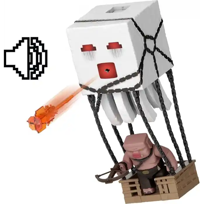 Mattel Minecraft Filmden ilham alan aksiyon figürü seti, ışıklar, sesler ve ateş topu fırlatma özelliğiyle balon figürü, fırlatıcı ve disk, piglin savaşçısı, JFB69
