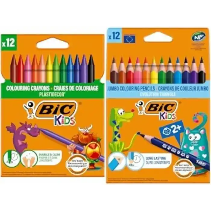 BIC Plastidecor Pastel Boya ve Evolution Jumbo Kuru Boya Seti (12li + 12li)
