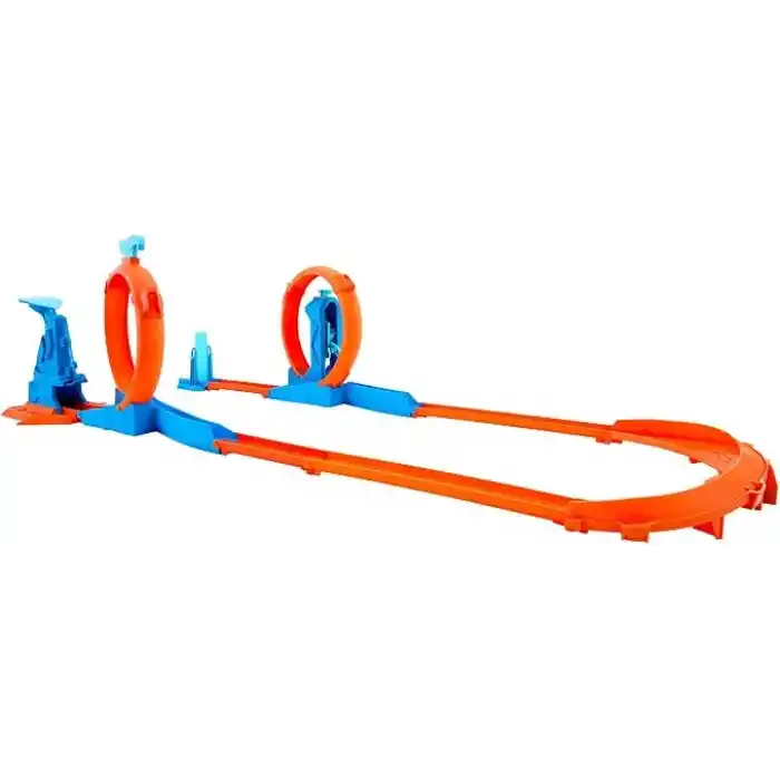 Hot Wheels oyuncak araba ve pist seti, üçlü çember paketi, 1:64 ölçekli araç, üç çemberli pist parçaları, kolayca birleştirilebilen pistler ve adaptörler, JDW39