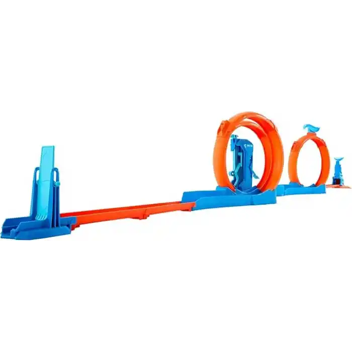 Hot Wheels oyuncak araba ve pist seti, üçlü çember paketi, 1:64 ölçekli araç, üç çemberli pist parçaları, kolayca birleştirilebilen pistler ve adaptörler, JDW39