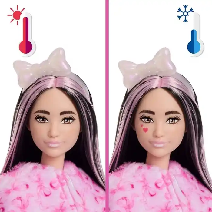 Barbie Cutie Reveal bebek ve aksesuarları, Yumuşak Dostlar Serisi kuzucuk, renk değişimi ve mini evcil hayvan dahil 10 sürpriz, JJP66