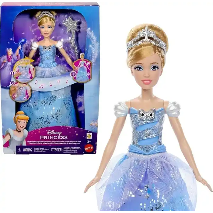 Mattel Disney Prensesi Cinderella Sihirli değnek sallandığında ışıkları yanan ve sesler çıkaran elbisesi ile, filmden ilham alan Balo Elbiseli Cinderella, JBF94