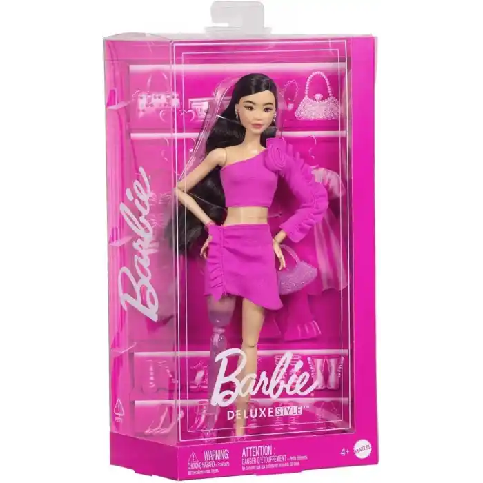 BARBIE STİL İKONU™ Bebek - Işıltılı Protez Bacaklı Klasik Barbie tarzındaki pembe bluz ve etek takımıyla protez bacaklı ve siyah saçlı Barbie Stil İkonu bebek (2) HYV26