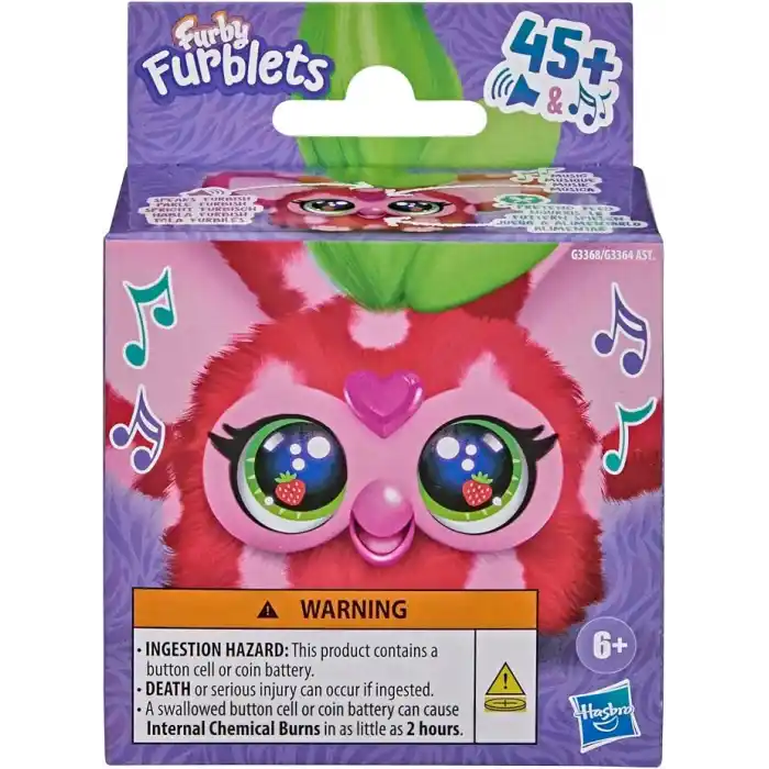 Furby Furblets Ber-Ree Mini Pelüş, Çilek Teması, Kırmızı, Müzik ve Sesler, 6 Yaş ve Üzeri için Oyuncak Yiyecekler