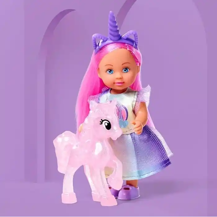 Simba, 105733728, Evi Love Unicorn Arkadaşım, Unicorn Figürü ve Özel Küçük Ahır, Çeşitli Aksesuarlar, Saç Bantlı Tatlı Bir Unicorn Elbisesi İle Birlikte, 12cm
