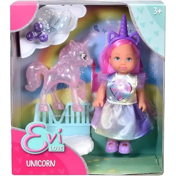 Simba, 105733728, Evi Love Unicorn Arkadaşım, Unicorn Figürü ve Özel Küçük Ahır, Çeşitli Aksesuarlar, Saç Bantlı Tatlı Bir Unicorn Elbisesi İle Birlikte, 12cm