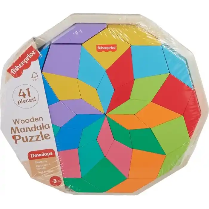 Fisher-Price Ahşap Mandala Yapboz Yürüme çağındaki çocuklar için 40 ahşap parçadan oluşan Fisher-Price Geometrik Mandala Yapboz Blokları HXT94