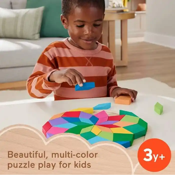 Fisher-Price Ahşap Mandala Yapboz Yürüme çağındaki çocuklar için 40 ahşap parçadan oluşan Fisher-Price Geometrik Mandala Yapboz Blokları HXT94