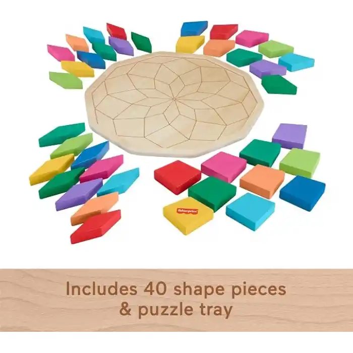 Fisher-Price Ahşap Mandala Yapboz Yürüme çağındaki çocuklar için 40 ahşap parçadan oluşan Fisher-Price Geometrik Mandala Yapboz Blokları HXT94