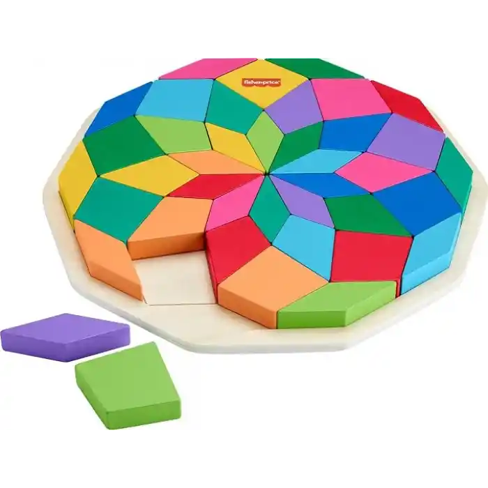 Fisher-Price Ahşap Mandala Yapboz Yürüme çağındaki çocuklar için 40 ahşap parçadan oluşan Fisher-Price Geometrik Mandala Yapboz Blokları HXT94