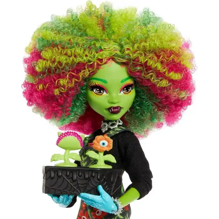 Kolej ceketi, yıllık ve bahçe gereçleriyle çevre kulübü temalı Monster High Gizemli Yıllık Venus McFlytrap bebek ve aksesuar seti, JDR59