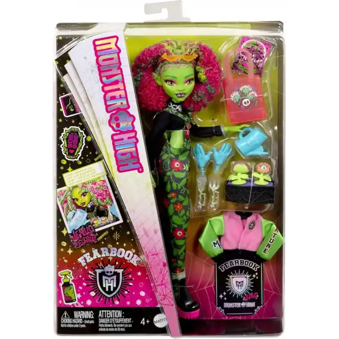 Kolej ceketi, yıllık ve bahçe gereçleriyle çevre kulübü temalı Monster High Gizemli Yıllık Venus McFlytrap bebek ve aksesuar seti, JDR59