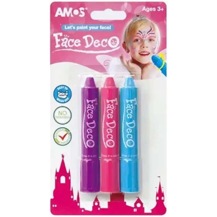 Amos Fd5B3G Yuz Boyası 3Lu Blister, 3 Renk Mpm