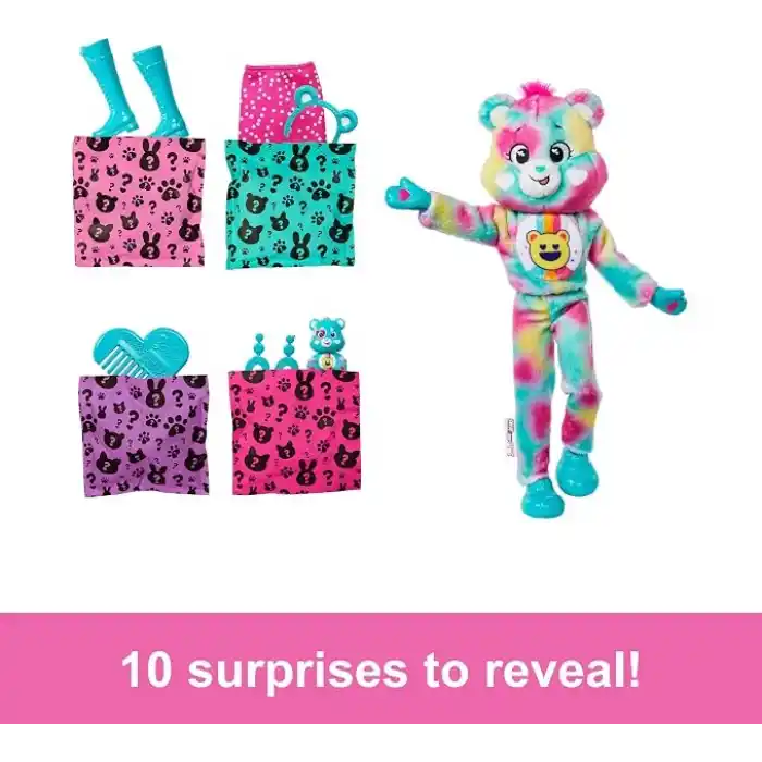 Barbie Cutie Reveal Sevimli Ayıcıklar bebek ve aksesuarları, Mutlu Ayıcık, renk değişimi ve mini ayıcık dahil 10 sürpriz içeren 2. seri, JFV62