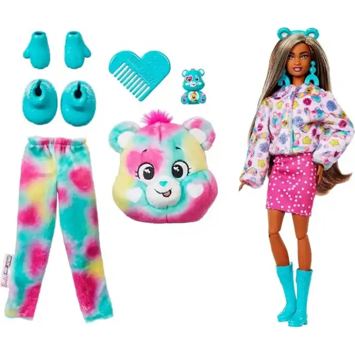Barbie Cutie Reveal Sevimli Ayıcıklar bebek ve aksesuarları, Mutlu Ayıcık, renk değişimi ve mini ayıcık dahil 10 sürpriz içeren 2. seri, JFV62