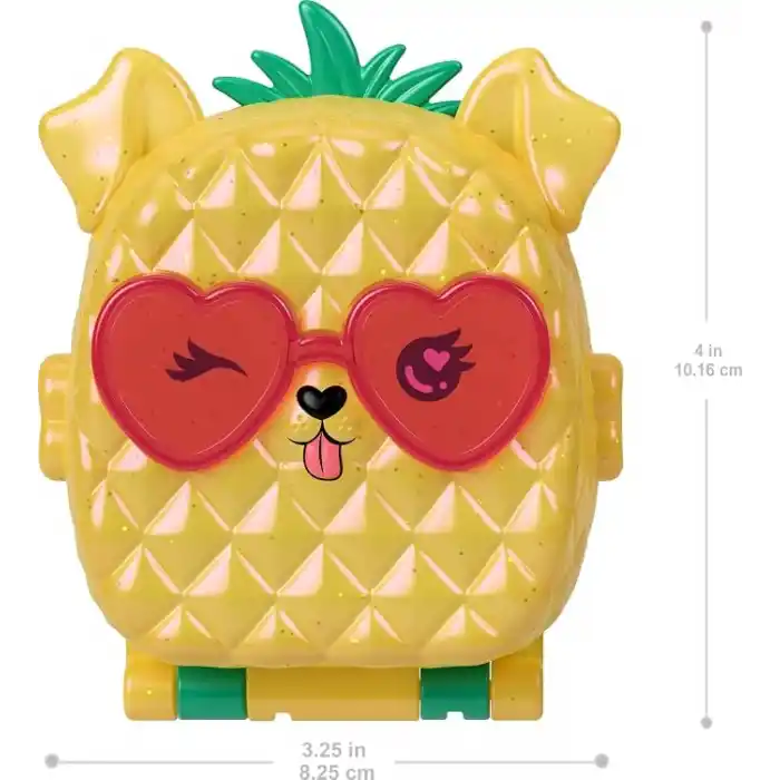 Polly Pocket mini bebek ve aksesuarları ile Ananas Köpekçik Plajı mini oyun seti, mikro bebek ve evcil hayvanlar dahil 8 aksesuar, JFV00