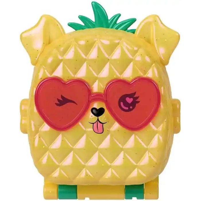 Polly Pocket mini bebek ve aksesuarları ile Ananas Köpekçik Plajı mini oyun seti, mikro bebek ve evcil hayvanlar dahil 8 aksesuar, JFV00