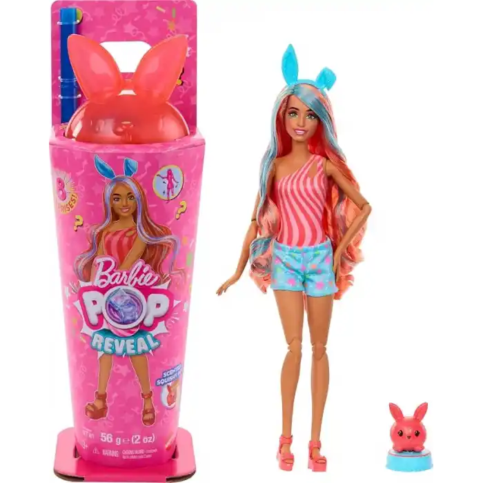 Barbie Pop Reveal™ Mikshake Serisi - Pembe Barbie Pop Reveal Shakes Serisi bebek ve aksesuar seti, kokulu ve sevimli kedicik temalı bebek JCN87