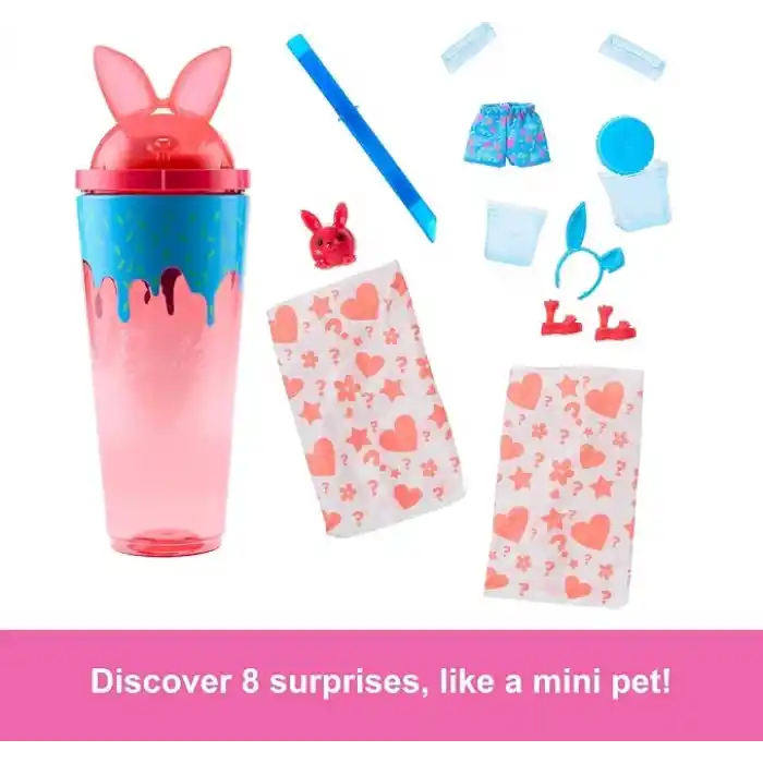 Barbie Pop Reveal™ Mikshake Serisi - Pembe Barbie Pop Reveal Shakes Serisi bebek ve aksesuar seti, kokulu ve sevimli kedicik temalı bebek JCN87