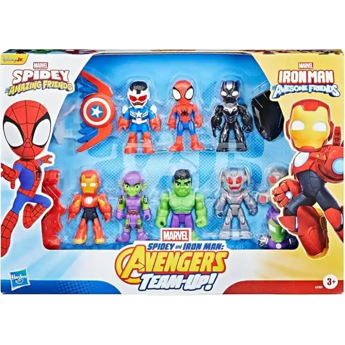 SPIDEY AND HIS AMAZING FRIENDS Marvel, Iron Man ve Müthiş Arkadaşları Örümcek ve Demir Adam: Avengers Takım Oluşturma, 3 İnç Aksiyon Figürü Seti, 3+
