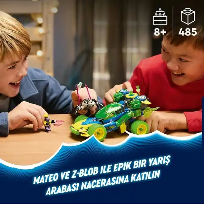 LEGO DREAMZzz Mateo ve Z-Blob Aksiyon Yarış Arabası 71491-8 Yaş ve Üzeri Kız ve Erkek Çocukları için Yaratıcı Oyuncak Araç Yapım Seti, Doğum Günü Hediyesi (485 Parça)