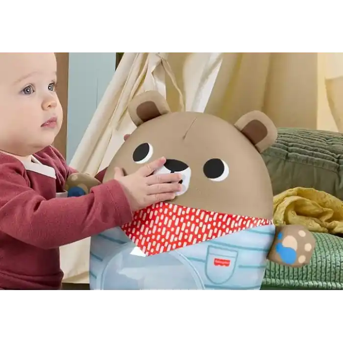 Fisher-Price Kamp Zamanı Hacıyatmaz Ayıcık, 6 aylık ve daha büyük bebekler için kaba motor becerilerini geliştiren oyuncak, JLB83