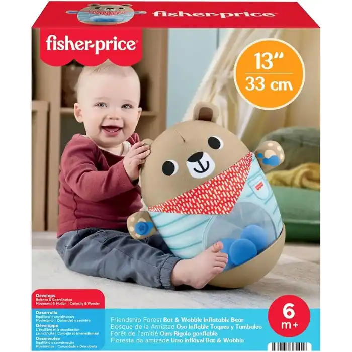 Fisher-Price Kamp Zamanı Hacıyatmaz Ayıcık, 6 aylık ve daha büyük bebekler için kaba motor becerilerini geliştiren oyuncak, JLB83