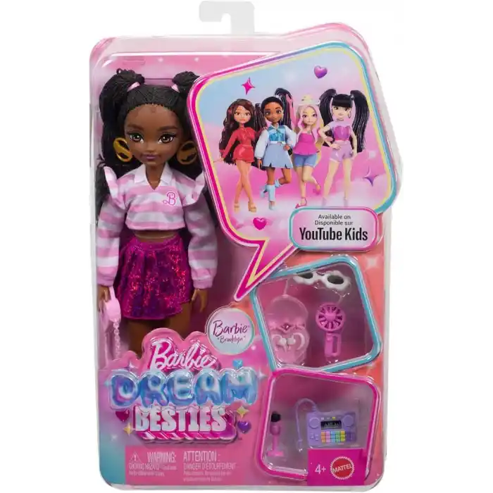 Kahverengi saçlı ve eklemleri bükülebilen Barbie Dream Besties Brooklyn bebek ve aksesuarları, dans temalı oyuncaklar, JKP51