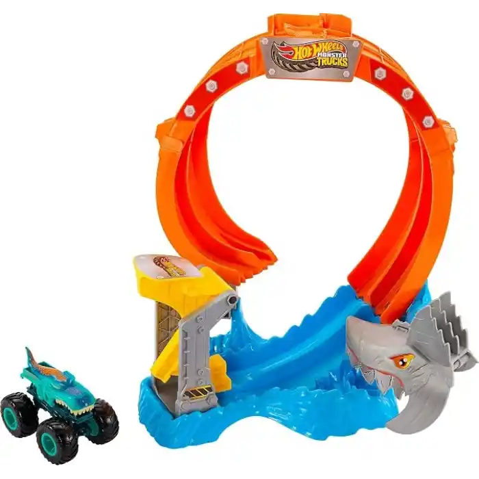 Hot Wheels®Monster Trucks Dönen Corkscrew Shark Çarpışması
