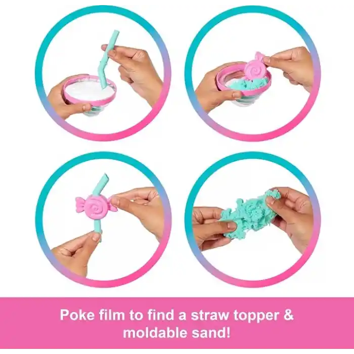 Barbie Pop Reveal Serisi bebek ve aksesuar seti, Atıştırmalık Serisi, Lolipop Düşkünü Şeker Kız ve evcil hayvanı, renk değişimi dahil 8 sürpriz, JFY62