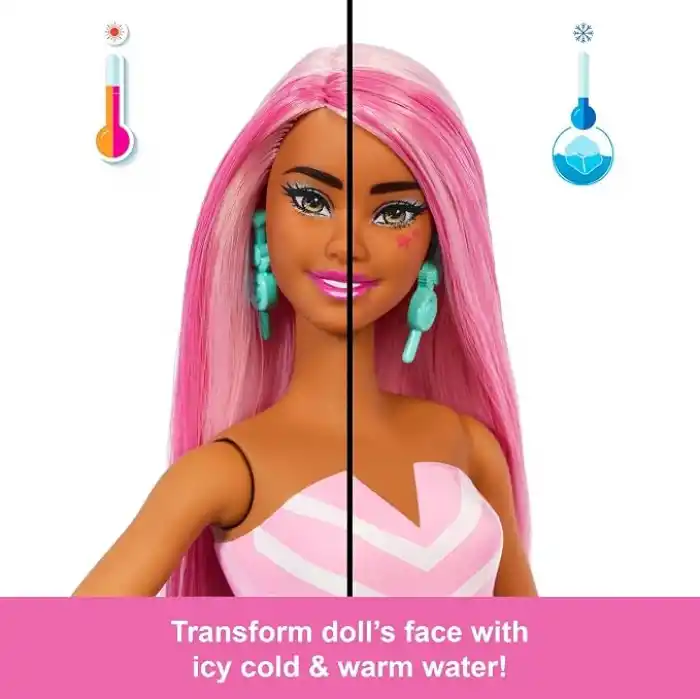 Barbie Pop Reveal Serisi bebek ve aksesuar seti, Atıştırmalık Serisi, Lolipop Düşkünü Şeker Kız ve evcil hayvanı, renk değişimi dahil 8 sürpriz, JFY62