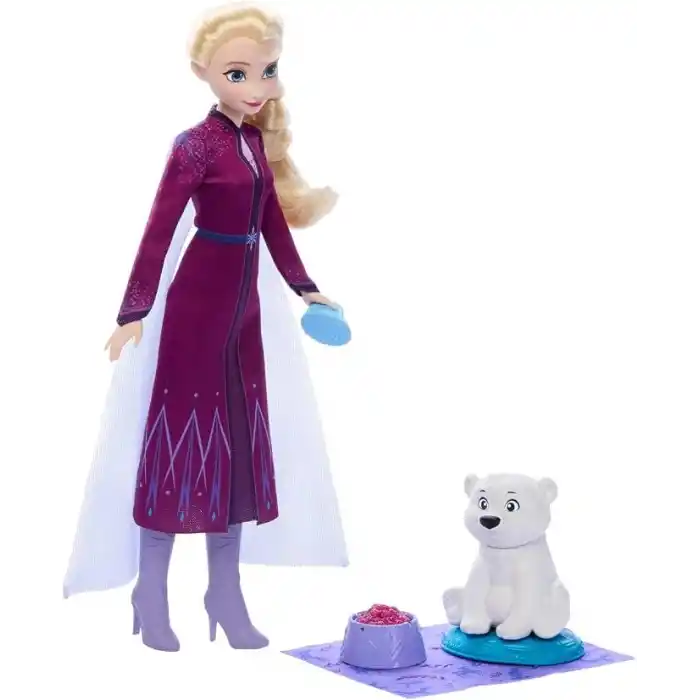 Mattel Disney Karlar Ülkesi Elsa Bebek ve Yavru Ayıcık Figürü, ayıcığın yatağı ve battaniyesi dahil 4 aksesuar, JFG16