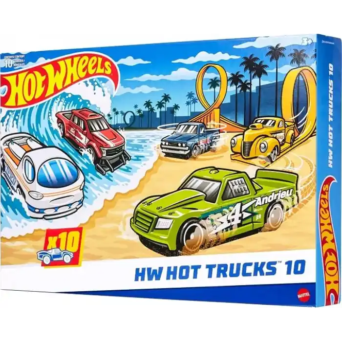 Hot Wheels 1:64 ölçekli oyuncak kamyonlar, akrobasi, yardım, yarış ve diğer maceralar için oluşan 10lu set, modern ve nostaljik modeller (Stiller çeşitlilik gösterebilir), HYM97