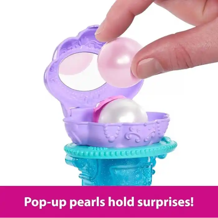 Mattel Disney Prensesi oyuncakları, kuyruğu çıkarılabilir Ariel Vanity Pop deniz kızı bebek, tekrarlanabilir 5 sürprize sahip makyaj masası ve 5 aksesuar, JBF86
