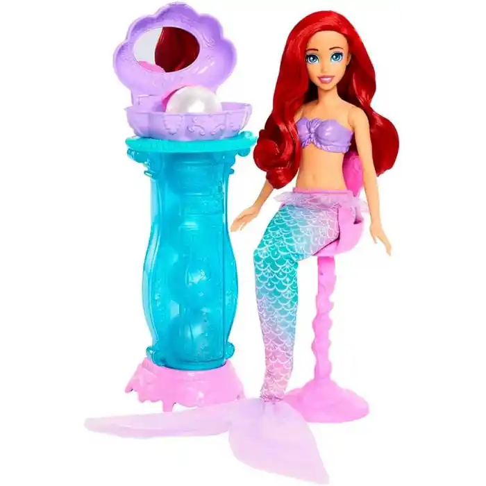 Mattel Disney Prensesi oyuncakları, kuyruğu çıkarılabilir Ariel Vanity Pop deniz kızı bebek, tekrarlanabilir 5 sürprize sahip makyaj masası ve 5 aksesuar, JBF86