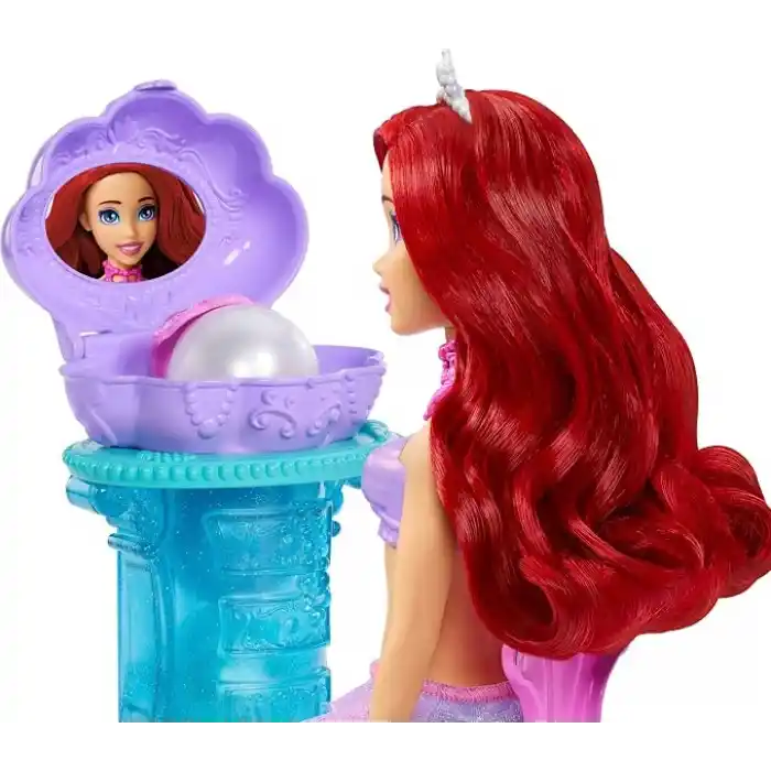 Mattel Disney Prensesi oyuncakları, kuyruğu çıkarılabilir Ariel Vanity Pop deniz kızı bebek, tekrarlanabilir 5 sürprize sahip makyaj masası ve 5 aksesuar, JBF86
