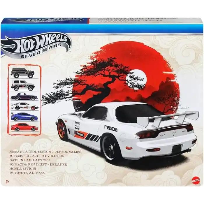 Hot Wheels 1:64 ölçekli metal oyuncak arabalar, özel süslemelere sahip 6lı Japon aracı seti (Stiller çeşitlilik gösterebilir), JLB23