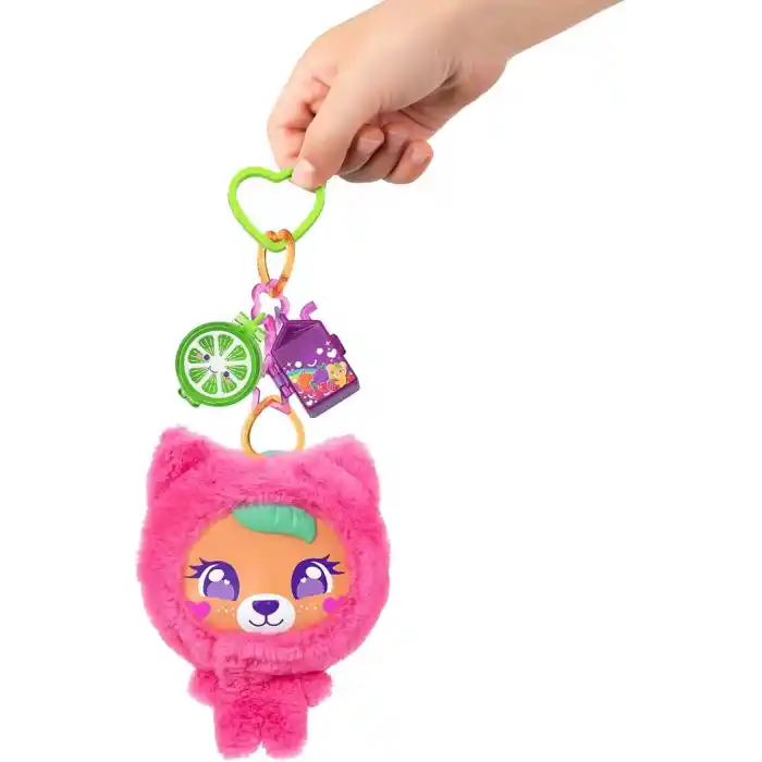 Polly Pocket bebek ve evcil hayvan oyun seti, Sevimli Ayıcık mini oyun seti, anahtarlık ve pelüş, meyve temalı aksesuarlar ve tılsımlar, JKC79