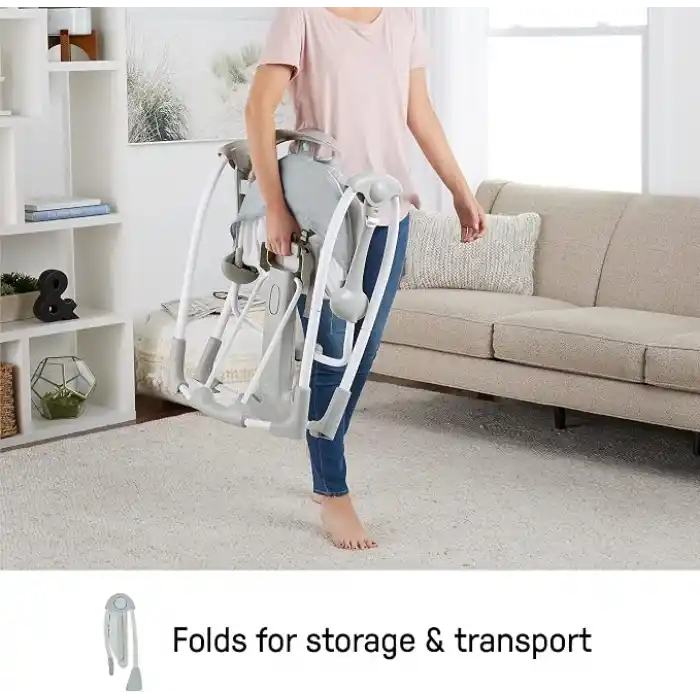 Ingenuity ConvertMe 2si 1 Arada Kompakt Taşınabilir Bebek Salıncağı ve Bebek Koltuğu, Akülü Titreşimler, Otomatik Sallanma, Doğa Sesleri - 9 kga kadar