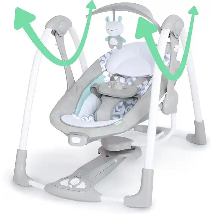 Ingenuity ConvertMe 2si 1 Arada Kompakt Taşınabilir Bebek Salıncağı ve Bebek Koltuğu, Akülü Titreşimler, Otomatik Sallanma, Doğa Sesleri - 9 kga kadar