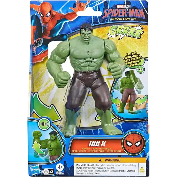 Marvel Studios Spider-Man: Yepyeni Bir Gün Hulk Aksiyon Efektli 15,2 cm Ses Efektli Elektronik Figür, Çocuklar için Süper Kahraman Oyuncakları ve Figürleri, 4 Yaş ve Üzeri