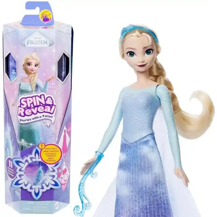 Disney filminden ilham alan Mattel Disney Karlar Ülkesi Eğlenceli Sürprizler Elsa bebek seti, 5 aksesuar, 5 çıkartma ve 1 oyun alanı içeren 11 sürpriz, JBG59