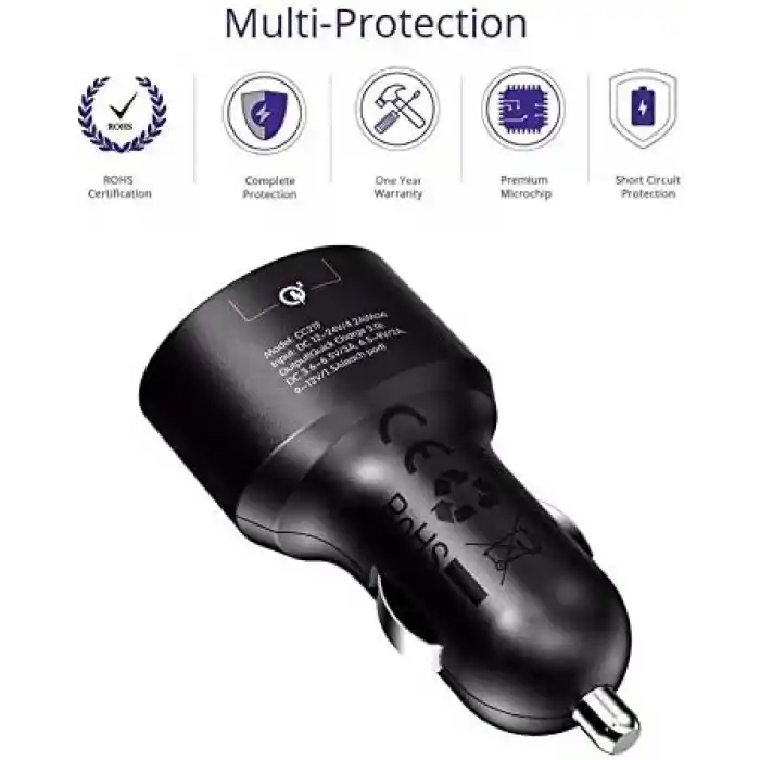Tronsmart CC2TF Çift USB Çıkışlı Qualcomm QC 3.0 Araç Şarj Cihazı