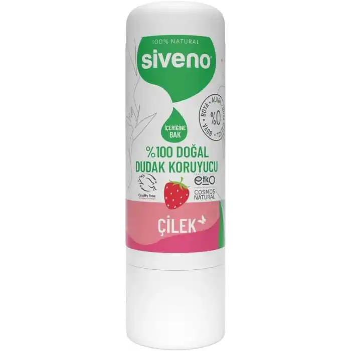 Siveno%100 Doğal Dudak Koruyucu Çilek Bitkisel Lipbalm Dudak Kremi Nemlendirici Parlatıcı Onarıcı 6G