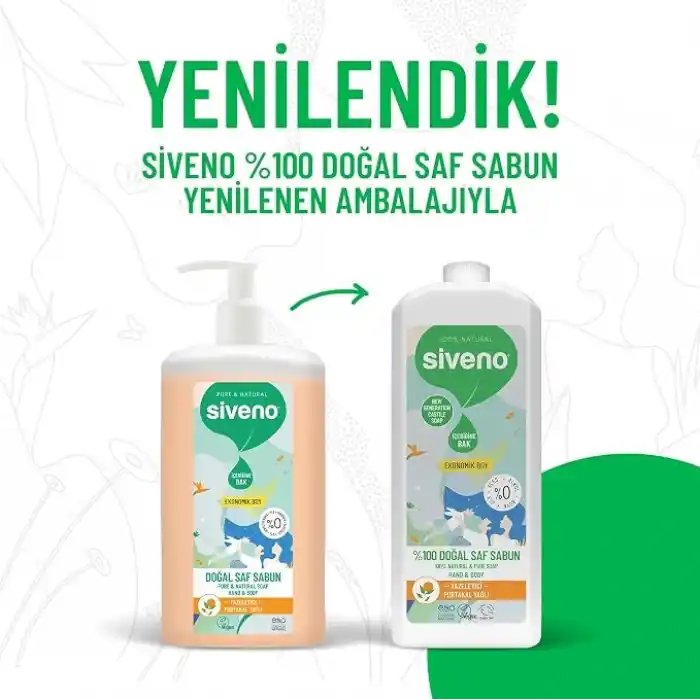Siveno %100 Doğal Sıvı Kastil Sabun Portakal Yağlı Yoğun Nemlendirici Arındırıcı Bitkisel Vegan 1000 ml