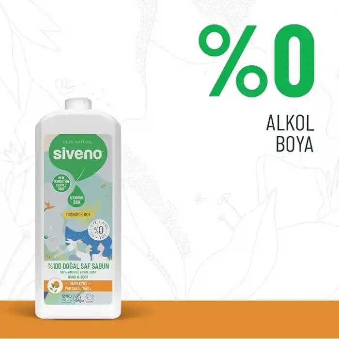 Siveno %100 Doğal Sıvı Kastil Sabun Portakal Yağlı Yoğun Nemlendirici Arındırıcı Bitkisel Vegan 1000 ml