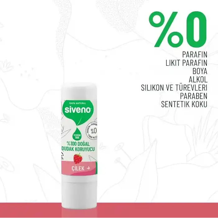 Siveno%100 Doğal Dudak Koruyucu Çilek Bitkisel Lipbalm Dudak Kremi Nemlendirici Parlatıcı Onarıcı 6G